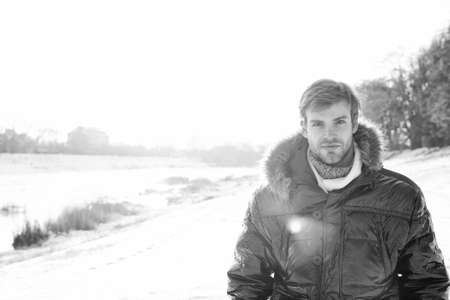 Polar explorer. Sunny winter day. Winter menswear. Winter outfit. Hipster fashion outfit. Guy jacket...