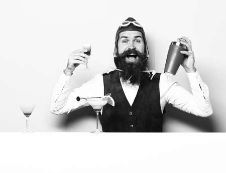 smiling handsome bearded pilotの写真素材