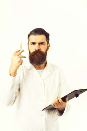 Bearded brutal caucasian doctor or postgraduate studentの写真素材