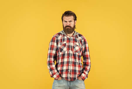 Confident and stylish. confident and strict man in casual checkered shirt. mature bearded man in...