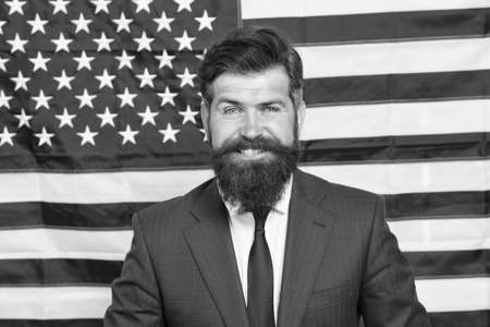 Forward. 4th of July Independence day. work and travel in usa. he is true american. Patriotic spirit. Happy man celebrate 4th of July. successful business trip to usa. explore america on vacationの写真素材