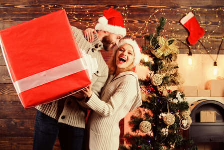 Giving happiness. Generous giver. Preparing presents for christmas. Winter happiness. Happy and...