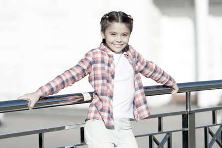 Free time and leisure. Girl cute kid urban background. Activities for teenagers. Vacation and leisure. Weekend events for kids. Leisure fun ideas. Event overview. What do on holidays. Leisure optionsの写真素材