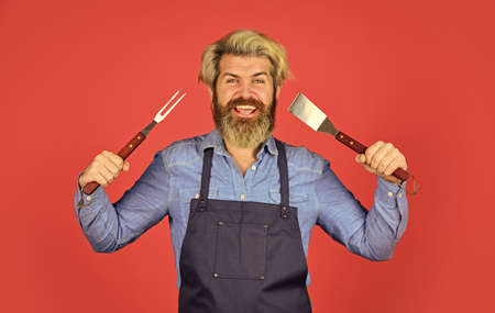 enjoying barbecue party. holiday celebration concept. man cooking to eat barbecue. Grill and bbq. Summer barbecue cooking. Barbeque related things. Barbeque Grill Street Food. Eat outdoors in familyの写真素材