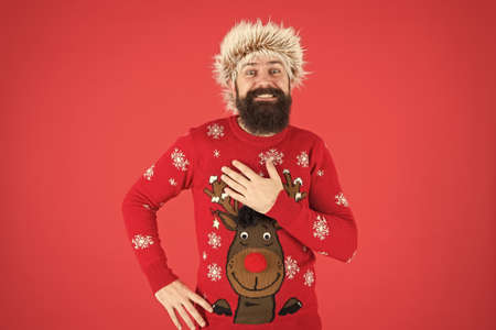 Barbershop services. Man with long beard and mustache. Emotional guy. Weather forecast. Winter...