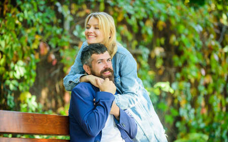 Couple in love romantic date nature park background. Great date tips. Love relations romantic...