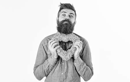 Handsome man with single heart. Romantic concept