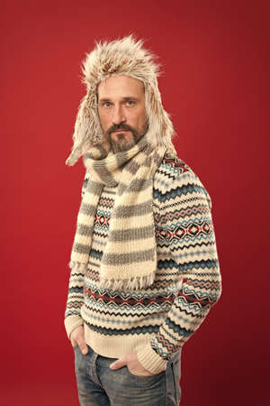 Warming up. Faux fur. Menswear concept. Fashion collection. Fashion clothes. Knitted accessories....