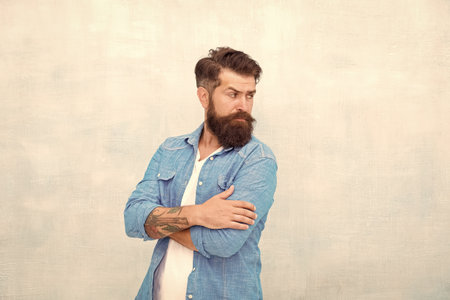 Charismatic barber with beard and mustache. Personality and character. Charisma concept. Bearded...