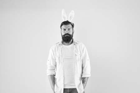 Male rabbit personality traits. Rabbit men are gentle modest kind optimistic sensitive and considerate. Horoscope sign. Chinese Zodiac. Man rabbit earsの写真素材
