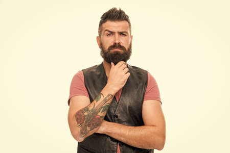 Styling beard and moustache. Fashion trend beard grooming. Facial hair treatment. Masculinity brutality and beauty. Hipster with beard brutal guy. Masculinity concept. Barber shop and beard groomingの写真素材