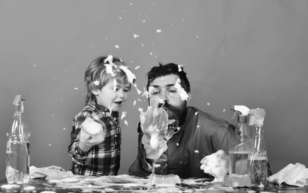 Soap foam flies in air. Fatherhood concept.の写真素材