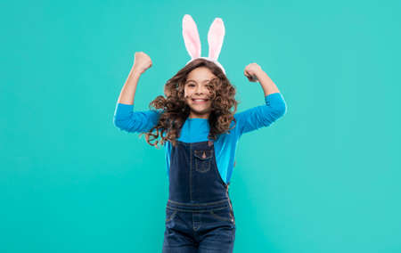 Doing whatever she wants. child jump in rabbit costume. time for fun. adorable kid