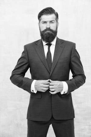 Business professional. Dressing professionally. Keep professional look up. Professional man in blue suit. Mature employee wear formal suit. Professional occupation and career. We appreciate referralsの写真素材