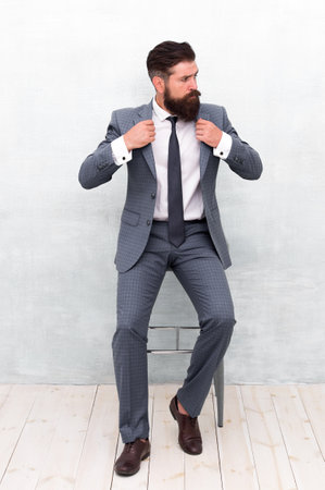 Perfect style for busy professional. Businessman wear elegant formal style. Bearded man with stylish beard and hair style. Mens fashion and style. Wardrobe essentials for workの写真素材