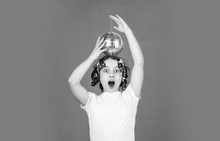 wow. baby shower party. lets have fun on retro party. disco ball decoration. lovely girl with disco...