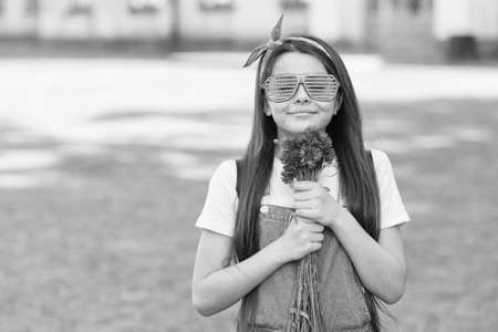 Fancy girl fresh cornflowers bouquet summer season, summer vacation conceptの写真素材