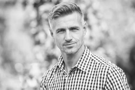 handsome mature guy in shirt outdoor, fashionの写真素材