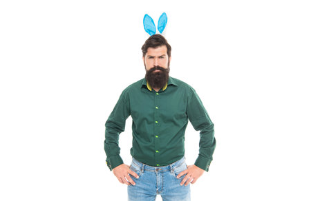 My ears are so cute. brutal easter man isolated on white. bunny hunt. just having fun.