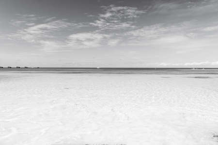 Seascape with transparent water on blue sky horison. Sea beach in Great stirrup cay, Bahamas on...