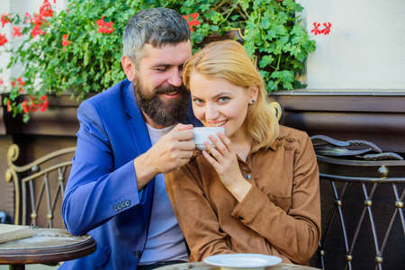 Dating businessman. Couple cuddling cafe terrace. Couple in love sit cafe terrace enjoy coffee. Things know before you date businessman. Find and date businessman. Girl dating with businessmanの写真素材