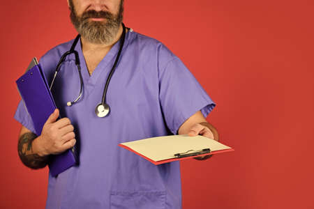 Stay strong and live long. therapist writing prescription. Medical nurse hold folder. pediatric...