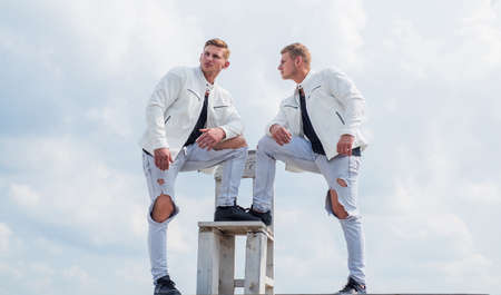 young twin brothers with similar appearance, twinsの写真素材