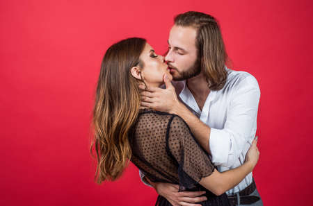 happy man and woman embrace and kiss, passionの写真素材