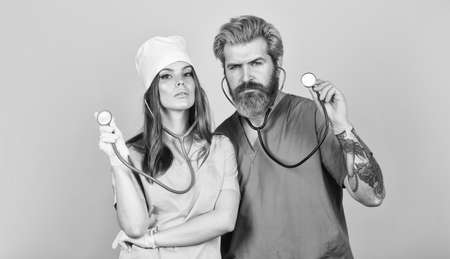 greatest wealth is health. nurse and doctor with stethoscope. family therapist phonendoscope....