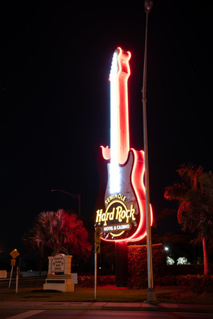 Palm Beach, Florida USA - March 22, 2021: Hard Rock hotel and casino guitar sign in palm beachのeditorial素材