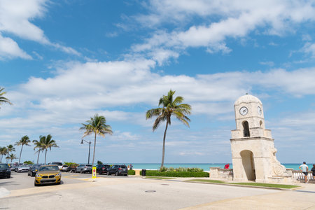 Palm Beach, Florida USA - March 21, 2021: Clock tower on Worth Avenue in palm beachのeditorial素材