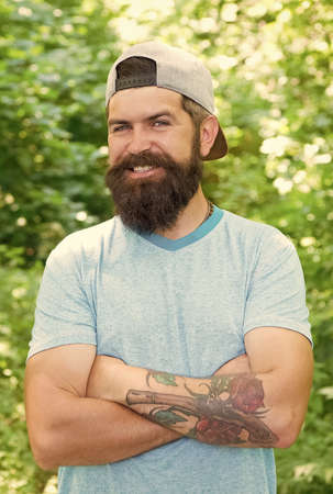 Outside Is The New Inside. happy bearded man smiling. fashion portrait of bearded man. mature guy in...