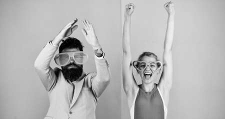 Celebrating success. Office party. Best friends relations. hipster guy and girl party glasses....