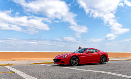 Palm Beach, Florida USA - March 21, 2021: red Ferrari California luxuryのeditorial素材