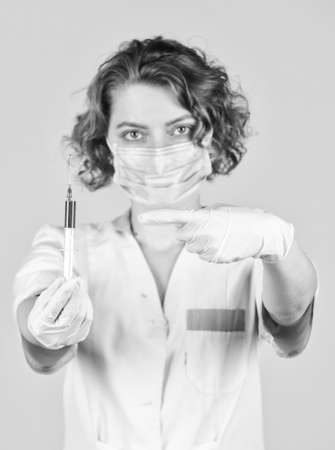 Drug medicines. Stop epidemic. Health care hospital. Medicine vaccination syringe needle. Nurse preparing for injection. Coronavirus prevention. Side effects. Vaccination concept. Vaccination programの写真素材