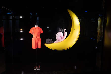 Miami, USA - March 20, 2021: Louis Vuitton shop window with luxury goods at Design District in Floridaのeditorial素材