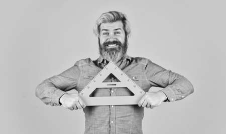 precision measurement tool. man use triangle. math or mathematics. Stem education concept. study...