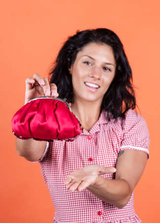 earnings. woman shopping and paying. happy girl hold wallet with money. Buyer in supermarket....