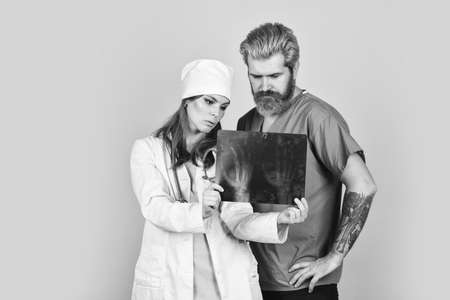 radiographs tomography result. doctor and nurse need expert advice. study patient medical record. make a diagnosis. doctor on duty discuss diagnose. consultation. x-ray diagnosticsの写真素材