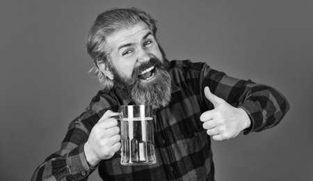 Beer brewery. Brutal hipster drink beer. Happy birthday concept. Make sip. Celebrate with alcohol....