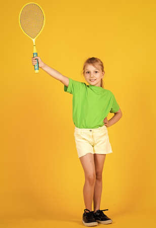 happy child with tennis racquet for training, sport gameの写真素材