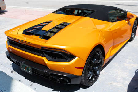 Los Angeles, California USA - April 14, 2021: Lamborghini Aventador parked in LA. back side view.のeditorial素材