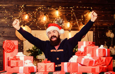 Best wishes. hipster santa hat. Christmas shopping. christmas presents delivery. Boxing day. happy...