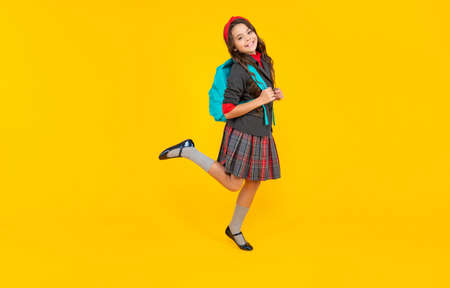 happy teen girl carry backpack. back to school. knowledge day. concept of education.