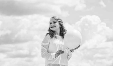 Adorable joyful teen celebrate party. Happiness concept. Freedom concept. Happiness is simple. Fresh air. Cheerful girl have fun. Happy birthday. Summer holidays and vacation. Childhood happinessの写真素材