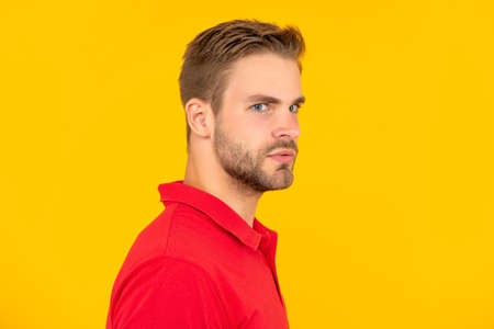 confident and handsome unshaven guy. male casual fashion. mens beauty.の写真素材