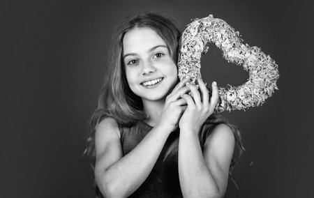 Valentines day sales. happy girl decorative heart. valentines day. love is in the air. small child...
