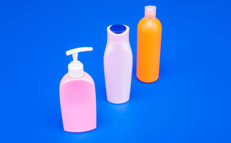 Multicolor HDPE cosmetic product packing containers with flip caps and pump dispenser, bottlesの写真素材
