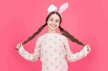 i love my hair. time for fun. adorable kid looking funny. paschal spring holiday. happy teen girlの写真素材