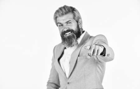 charismatic financial analysts. tuxedo bearded man well groomed. formal male isolated on white....